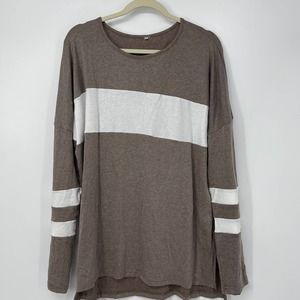 BROWN WITH LARGE WHITES STRIPES LONG SLEEVE TUNIC STYLE PULLOVER TOP SIZE XXL